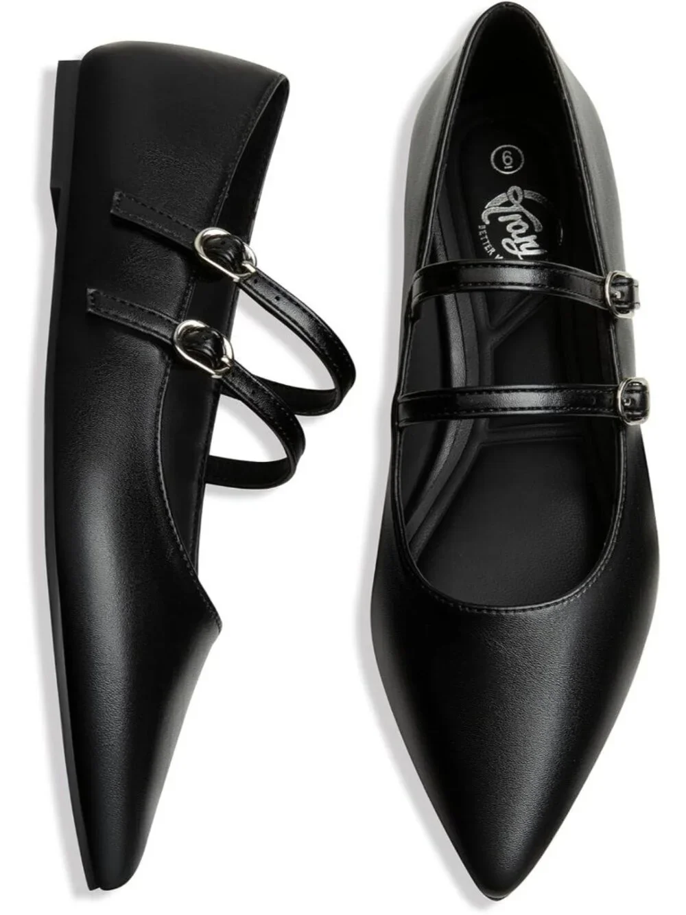 Women's Black Mary Jane Shoes Women Closed Pointed Toe Ballet Flats Comfortable